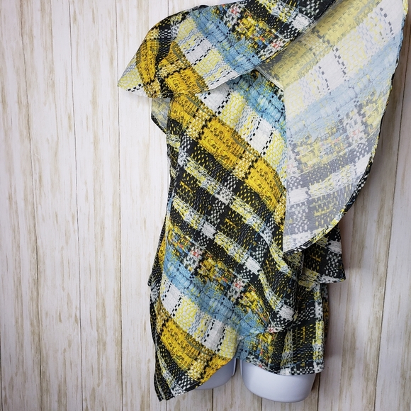 Project Runway Top Asymmetrical One Shoulder Plaid Yellow Black Size Small NWT - Picture 8 of 13